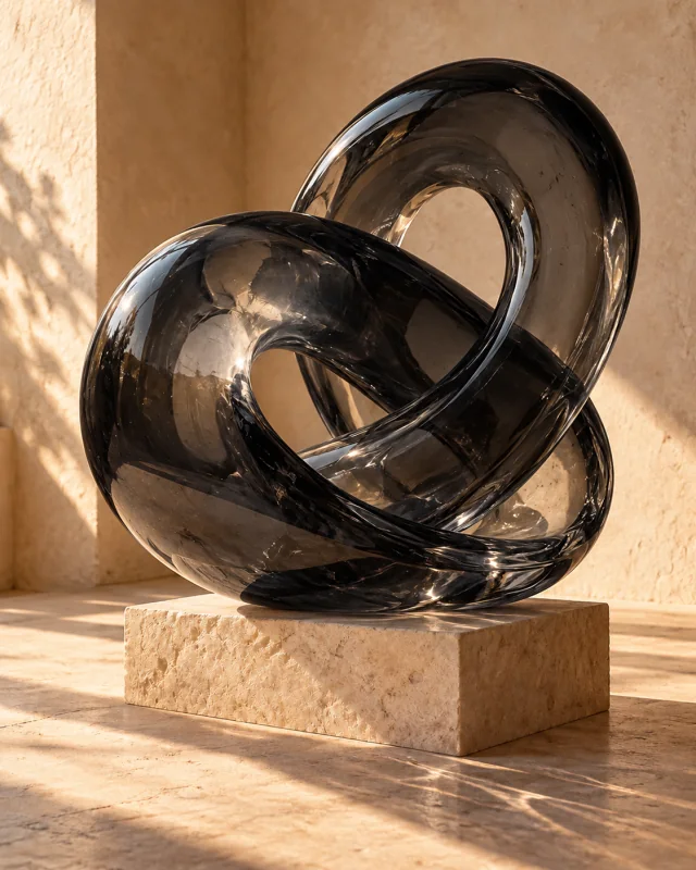 Original creative illustration of smoked black glass on warm limestone.